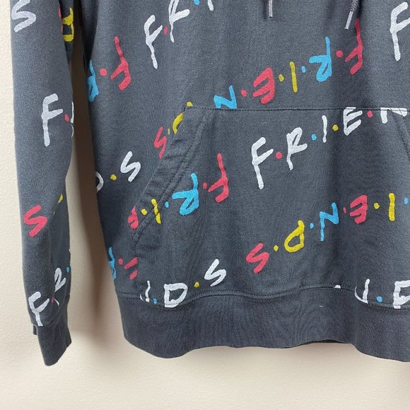 Friends Hoodie Sweatshirt M Gray Multicolor Graphic Pocket Fleece Lined - Picture 3 of 10